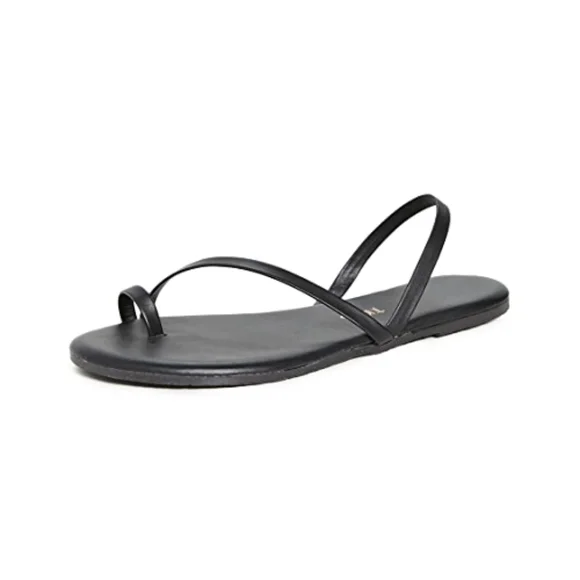 Tkees LC Sandals Leather Black Slingback Strappy Flats 9 - Picture 7 of 15